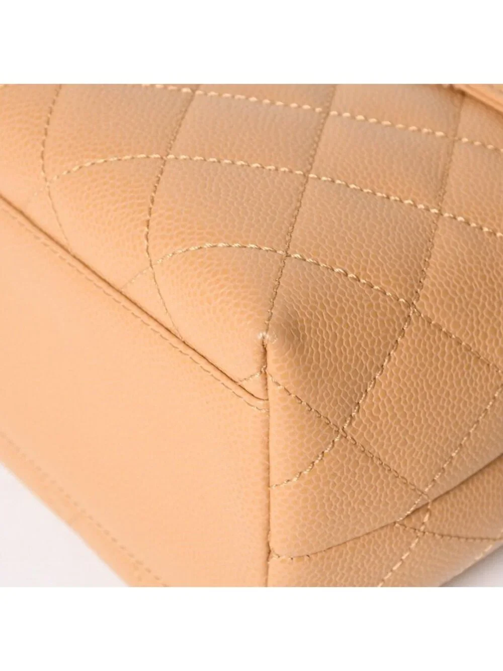 Chanel Top Handle Bag Handbag CC Logo Quilted Caviar Leather Beige Gold